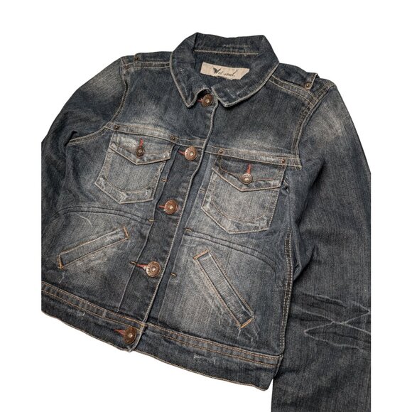 Wet Seal Womens XS - S Dark Wash Denim Jean Jacket Y2K Cropped 2000s style retro - Picture 6 of 8